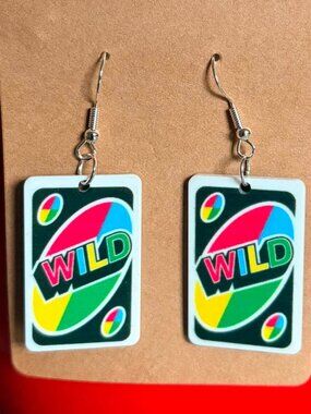 Wild Card Inspired Acrylic Dangle Earrings Colorful Game Night Statement
